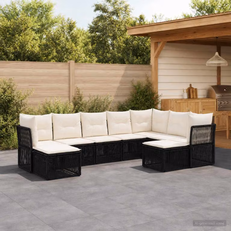 Set Divano da Giardino vidaXL 9 pz a forma di U in Polyrattan Nero con Cuscini e Struttura in Acciaio
