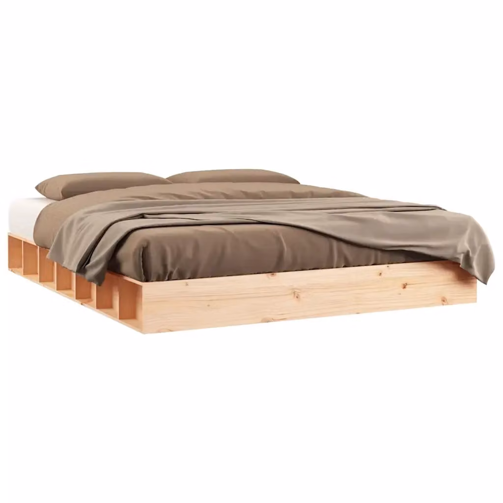Letto King size vidaXL in legno massello di pino con doghe fisse e tessuto beige L/P/H: 150 x 200 x 202,5 cm – 2