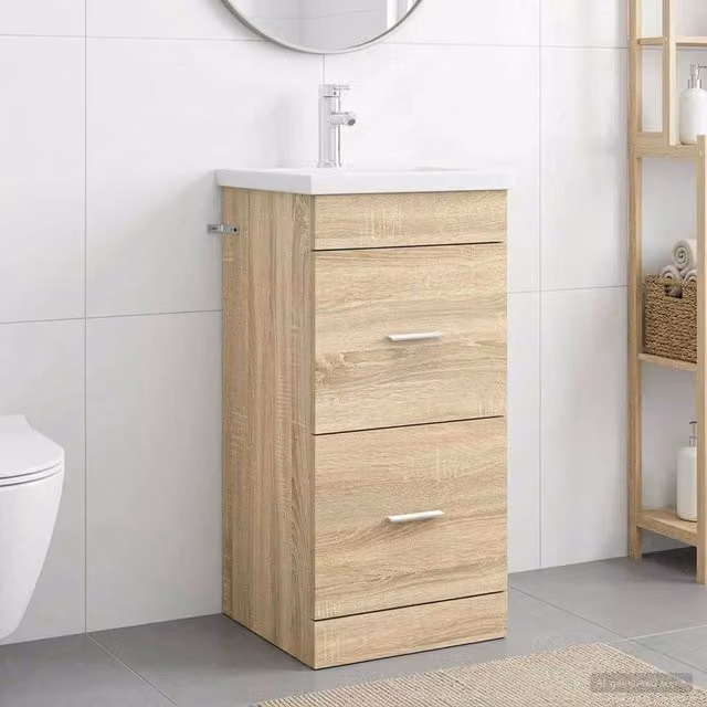 Mobile da bagno moderno vidaXL con lavabo, colore marrone, sospeso, L: 42 cm, P: 40 cm, H: 84,5 cm