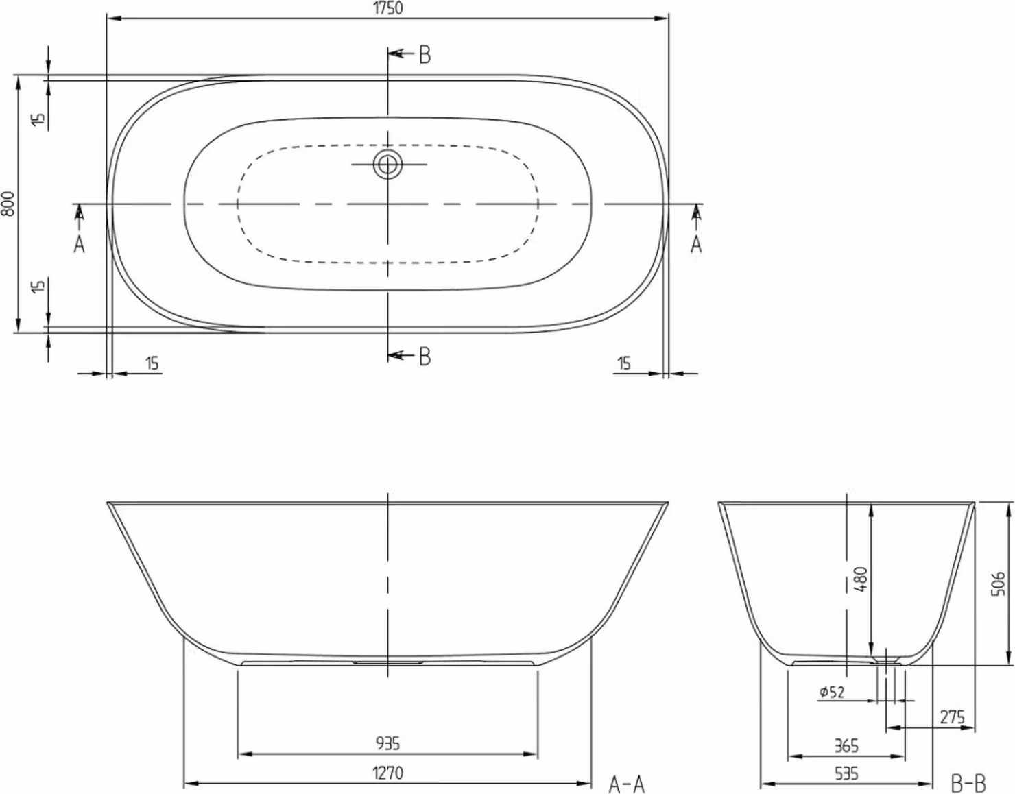 Villeroy & Boch Q175ANH7F200VRW Vasca da bagno Theano 1750x800x506mm Duo