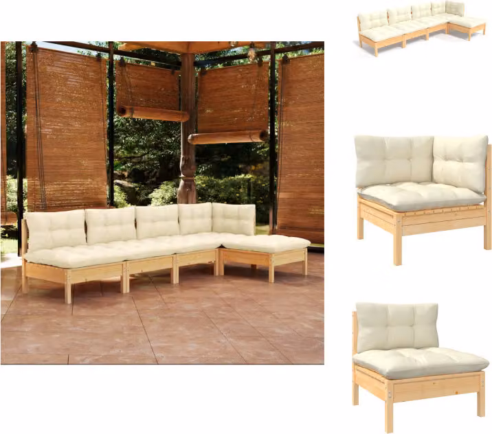 vidaXL Set di 5 pezzi da giardino con cuscini crema in legno di pino - Set di mobili da giardino