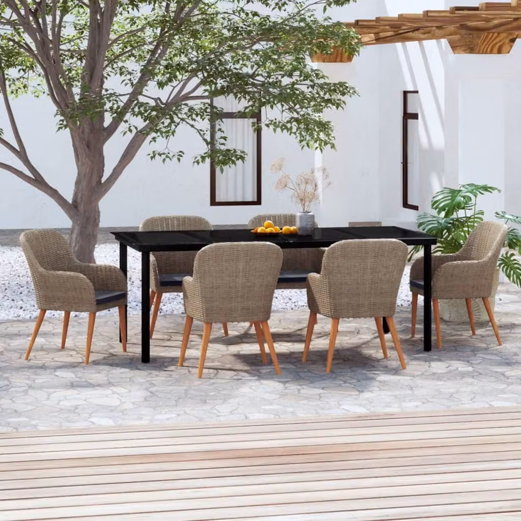 The Living Store Set da pranzo da giardino 7 pezzi con cuscini marrone