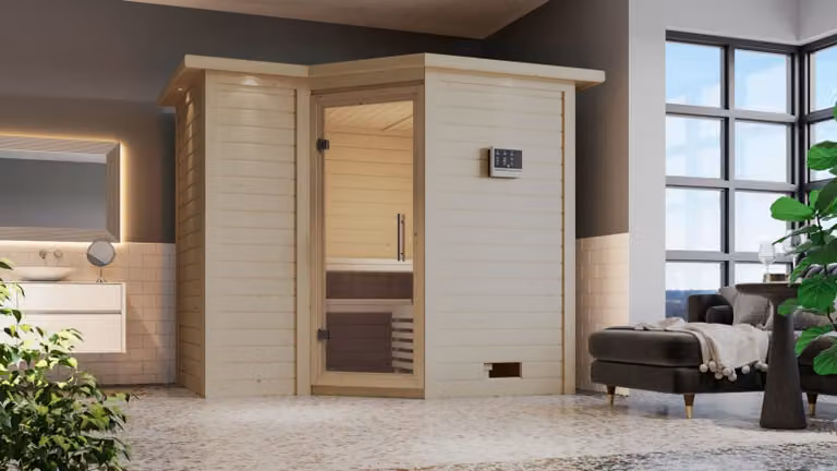 Cabina Karibu sauna interna Sahib Sauna interna 3 panche in legno con finitura naturale Cabina sauna Spessore parete: 40 mm Sauna a infrarossi