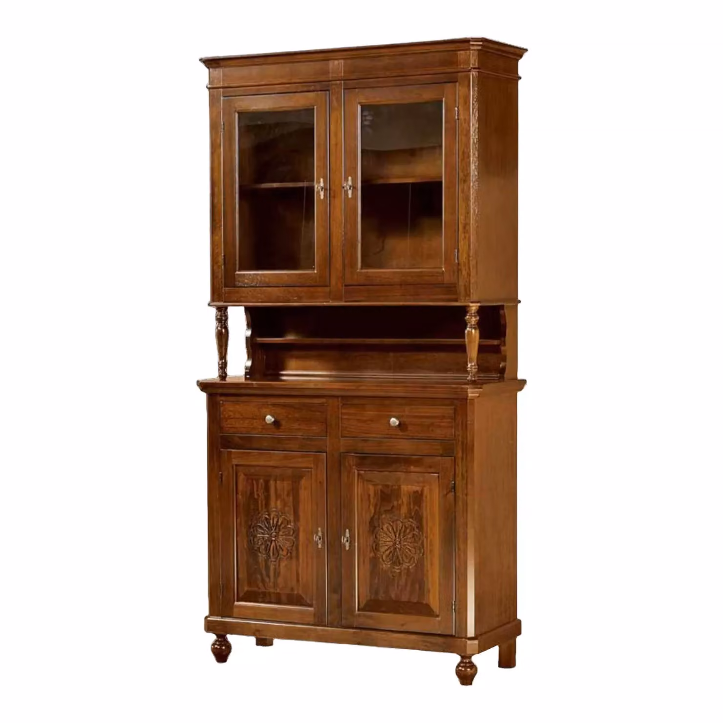 Cristalliera Napoletana Mobili 2G in Legno Massello con Ante in Vetro, Marrone, L/P/H: 104 x 43 x 208 cm – 2