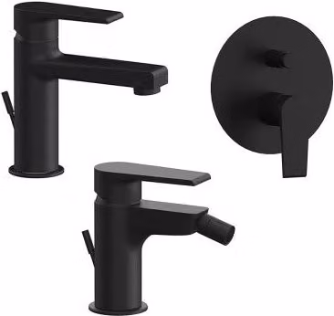 Set di miscelatori a incasso Mariani Artic per lavabo, bidet e doccia in ottone nero opaco con risparmio idrico e scarico pop-up