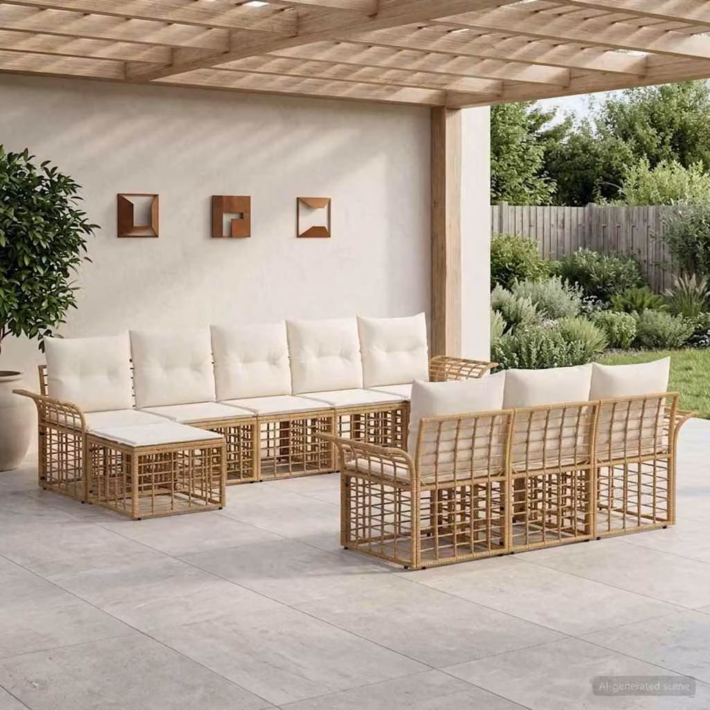 Maison Exclusive - Set da esterno per divano, composto da 10 pezzi. Tessuto in poliestere, naturale e color crema