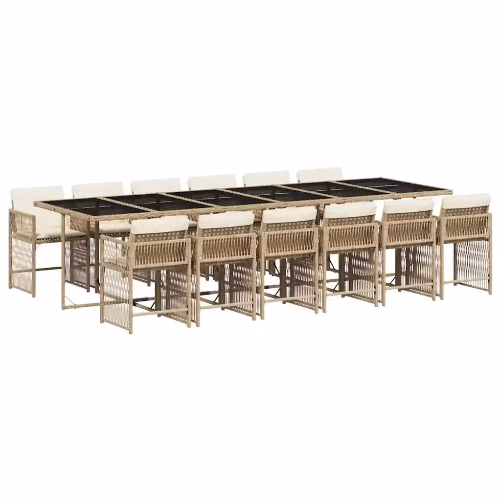 Set da pranzo da giardino vidaXL in polyrattan con cuscini beige e piano in vetro, 13 pezzi – 2