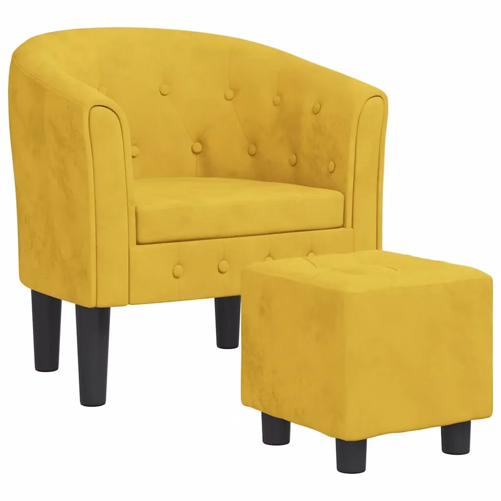 Divano Sedia-Poltrona Cabriolet con Poggiapiedi in Velluto Giallo Design Moderno – 2