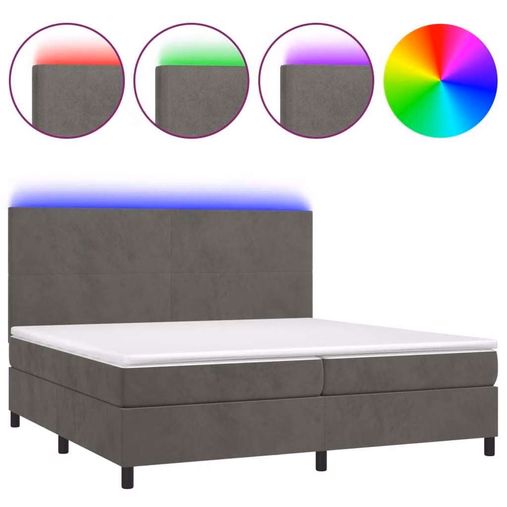 Letto a Molle con Materasso e LED Grigio Scuro 200x200 cm