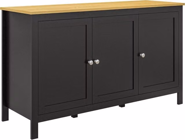 Credenza Xylo con 3 ante e 2 ripiani regolabili in legno chiaro e nero L 120 cm x P 40 cm x H 70 cm