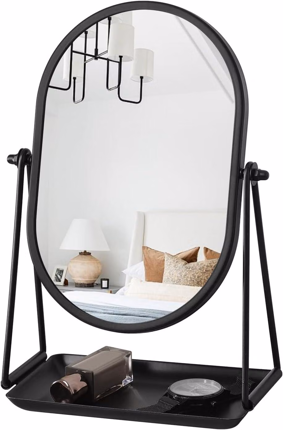Specchio da tavolo, dorato, girevole a 360°, con cornice in metallo, ideale per la camera da letto