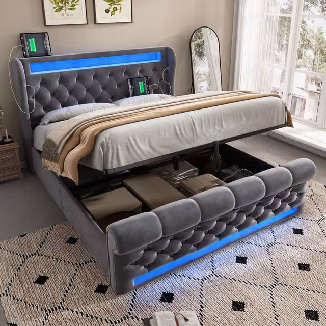 letto imbottito velluto grigio 140 x 190 cm