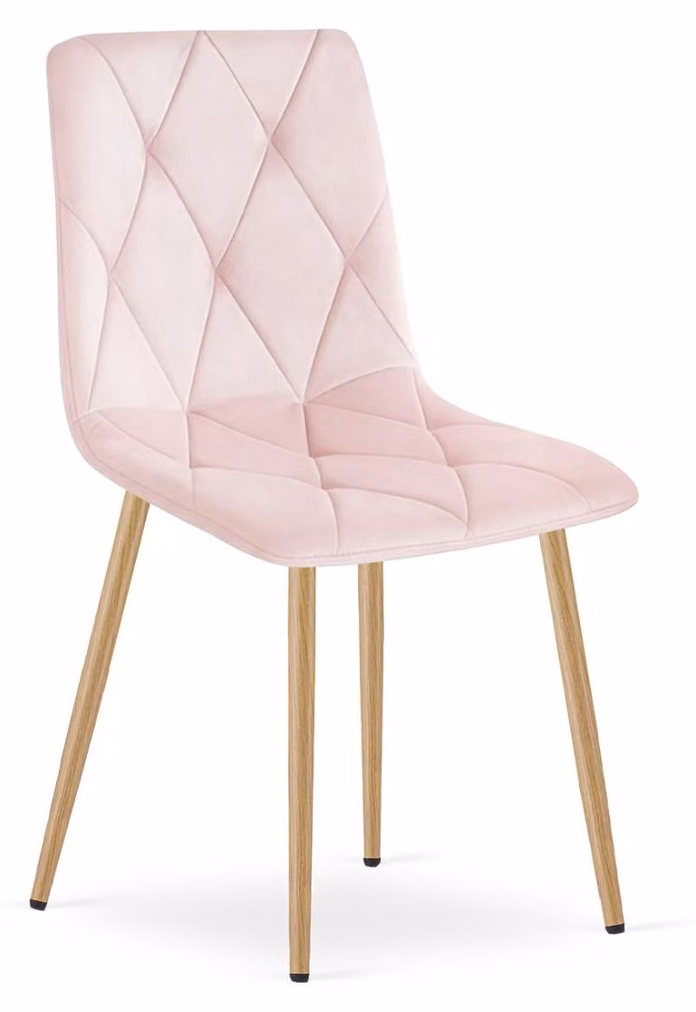Sedia Libra in velluto rosa chiaro con gambe effetto legno