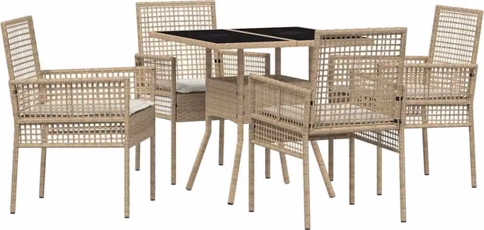 Set da Pranzo per Giardino 5 pcs Beige polyrattan