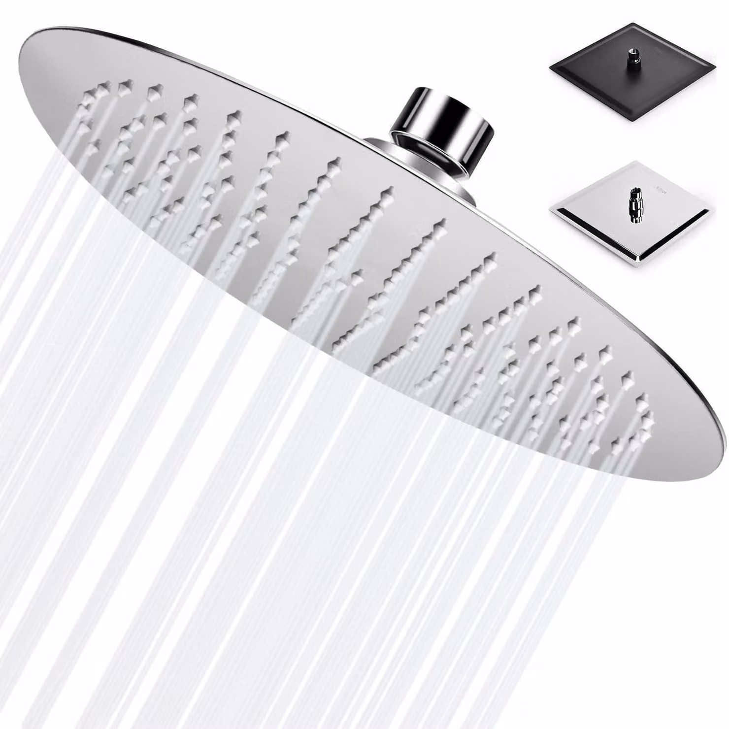 Doccia a pioggia in acciaio inossidabile 304, 25x25 cm, colore argento, con ugelli anticalcare