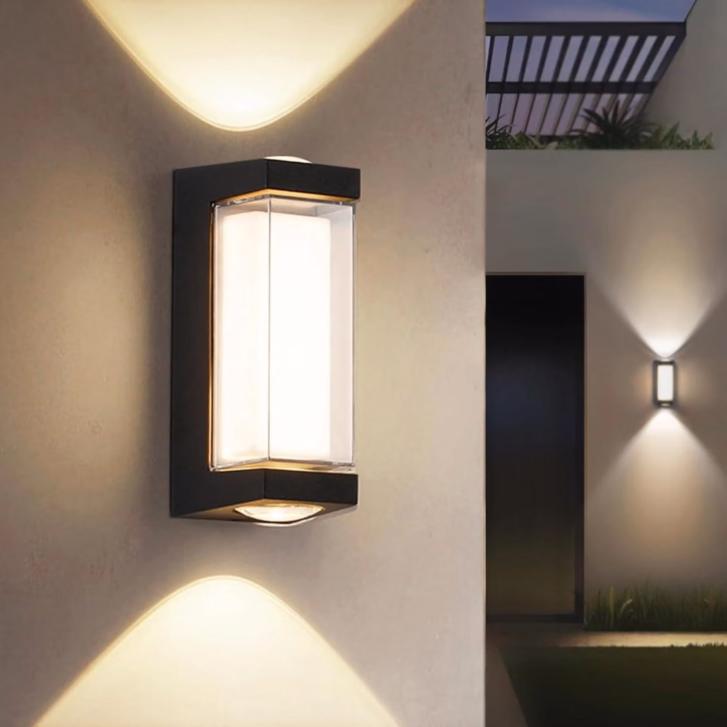 Lampada da parete esterna a LED, 10W, luce direzionale verso l'alto e verso il basso, colore nero, grado di protezione IP65, alluminio, temperatura di colore 3000K