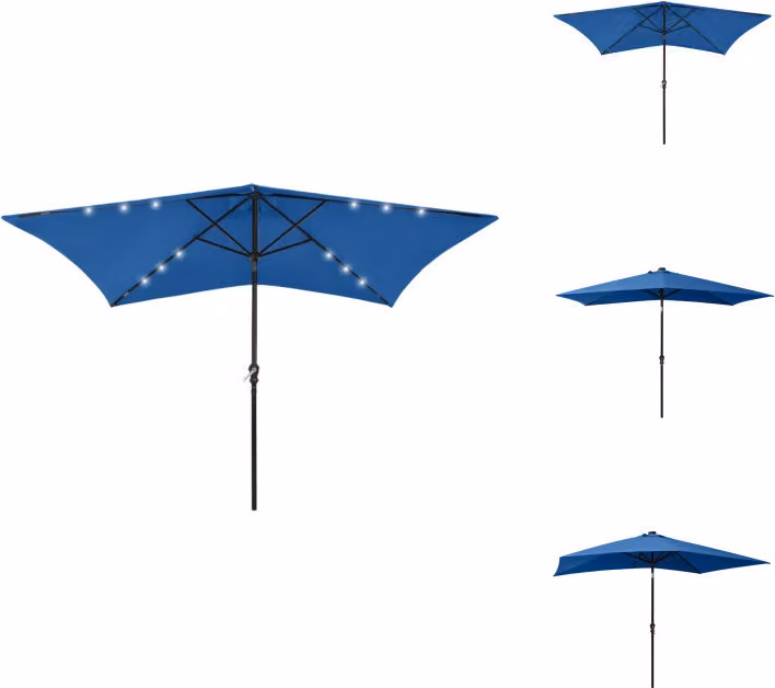 vidaXL Ombrellone con LED e palo in acciaio azzurro 2x3 m - Ombrelloni e tende da sole