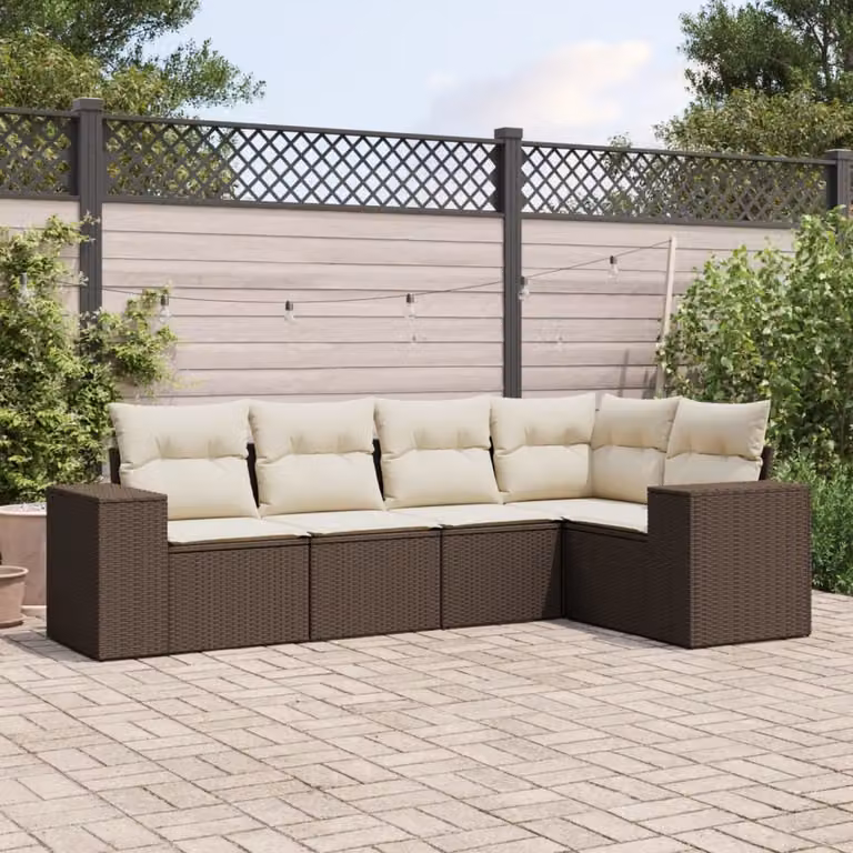 Maison Exclusive - Set Divano da Giardino 5 pz con Cuscini Marrone in Polyrattan