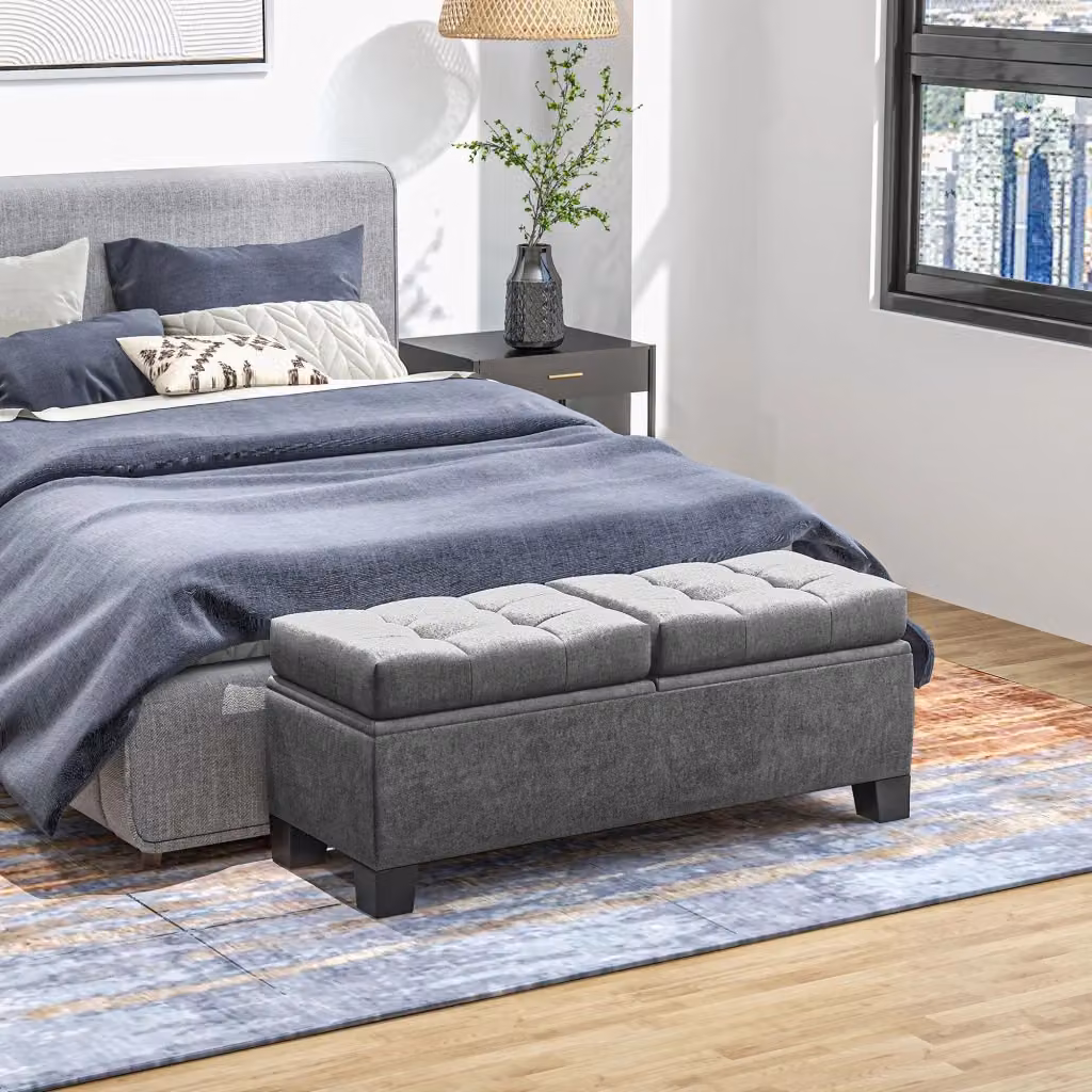 Panca Contenitore GIORDANOSHOP in Tessuto Grigio L: 116 cm, P: 41 cm, H: 47 cm – 2