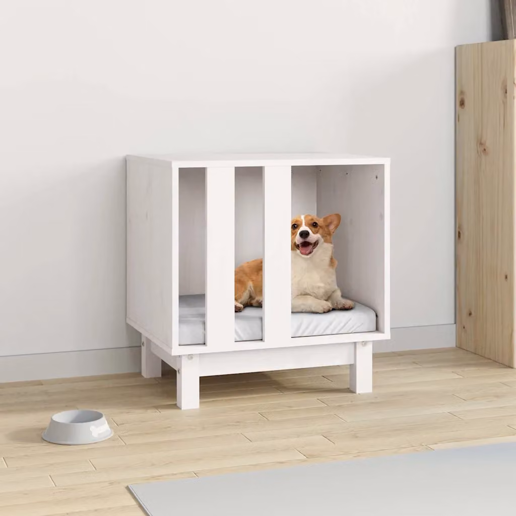 Cuccia per cani vidaXL in legno di pino, Bianco, L 50 x P 40 x H 52 cm