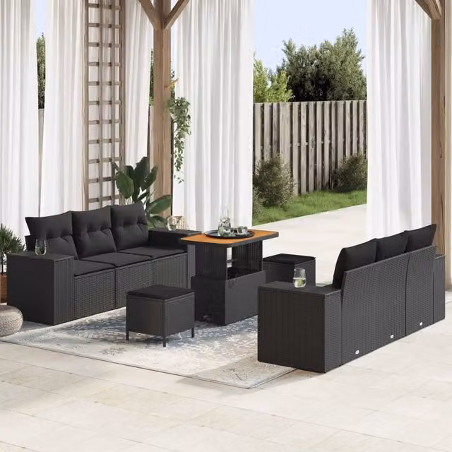 Set Divano da Giardino 9 pz Nero Poly Rattan 3361959