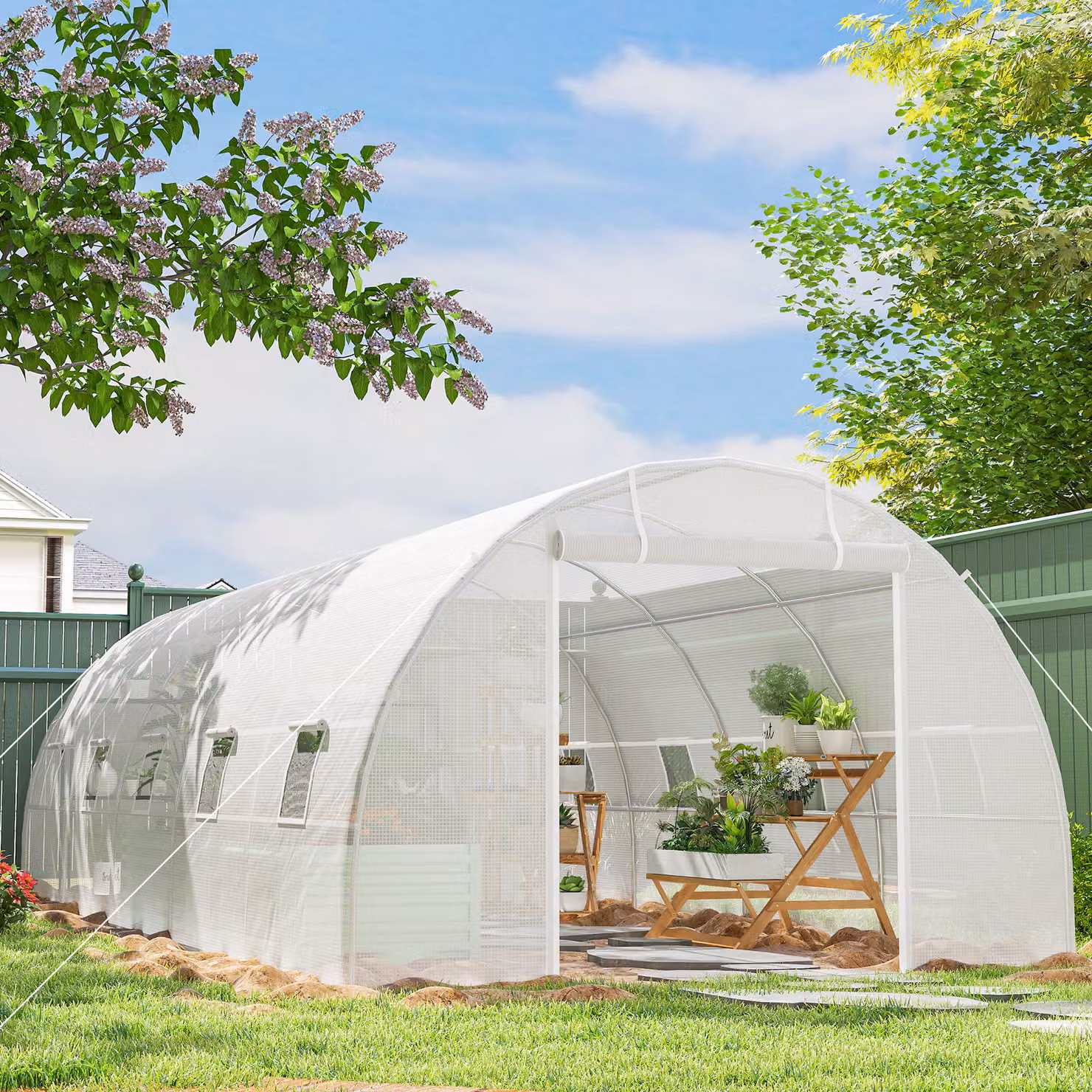 Outsunny Serra a Tunnel in Acciaio e Plastica Bianca, L: 8 m, P: 3 m, H: 2 m – 2