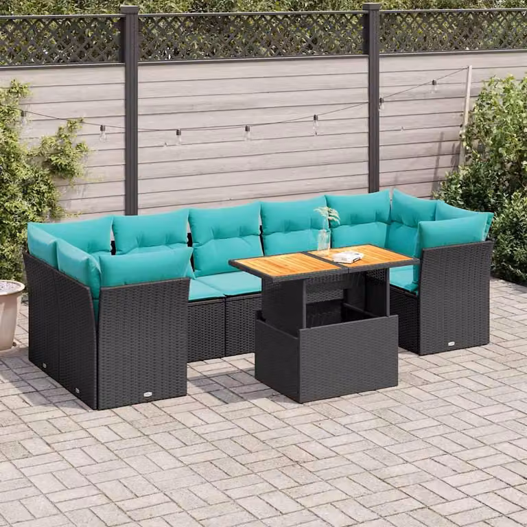 Maison Exclusive - Set da giardino 8 pezzi con cuscini in polyrattan nero