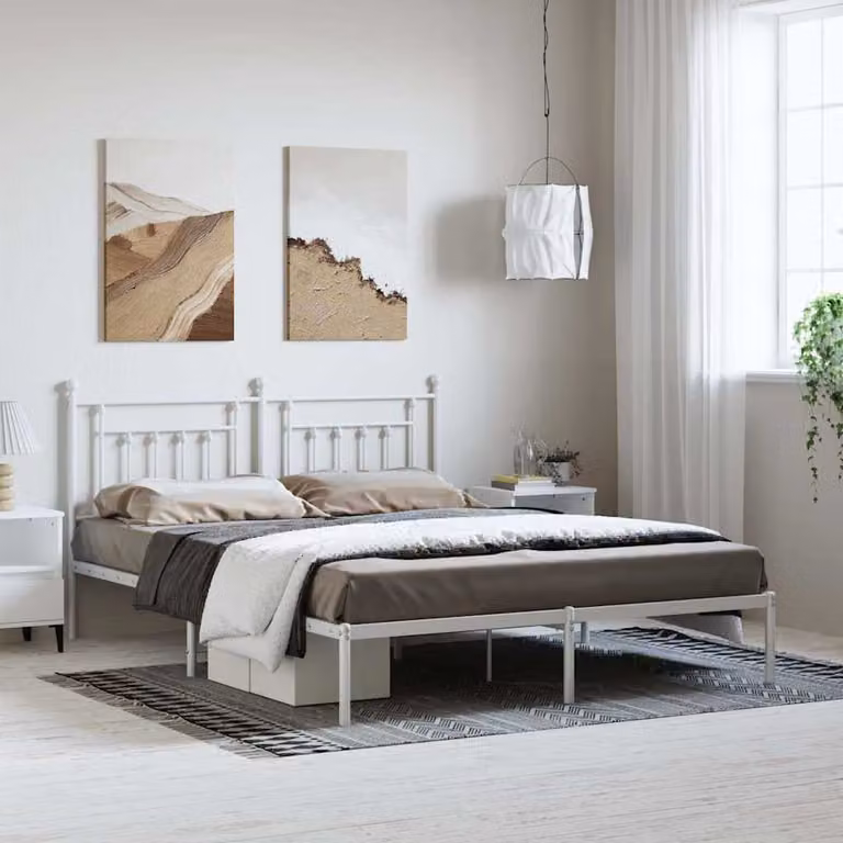 vidaXL Giroletto con Testiera in Metallo Bianco L: 187 cm, P: 97 cm, H: 219 cm