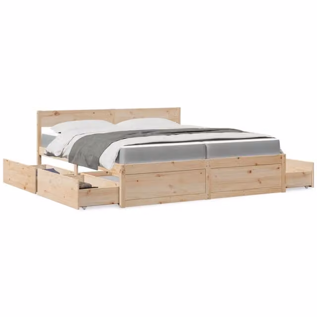 Letto con cassetti e materasso a molle vidaXL in legno massello di pino stile rustico L/P: 200 x 200 cm