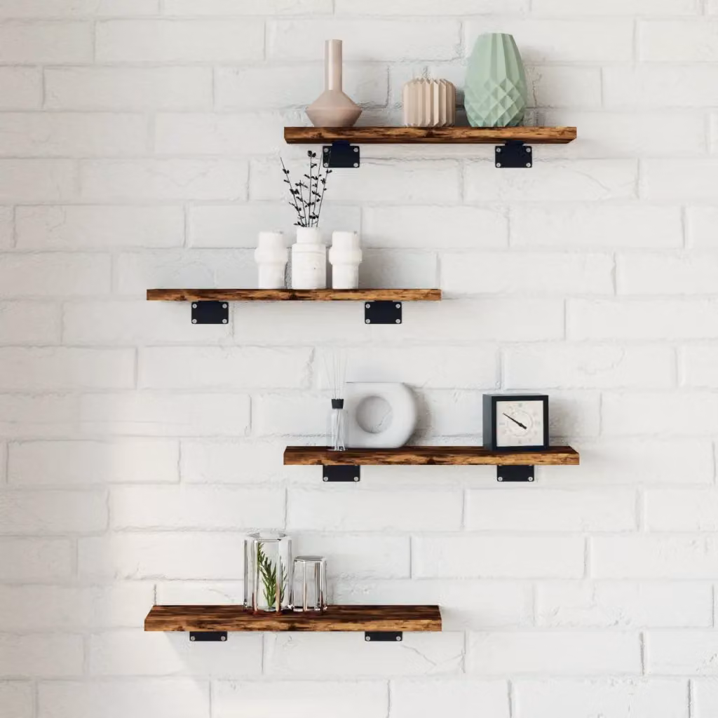 Set di 4 mensole da parete vidaXL in legno multistrato color rovere fumo, L 40 cm x P 10 cm x H 1,5 cm