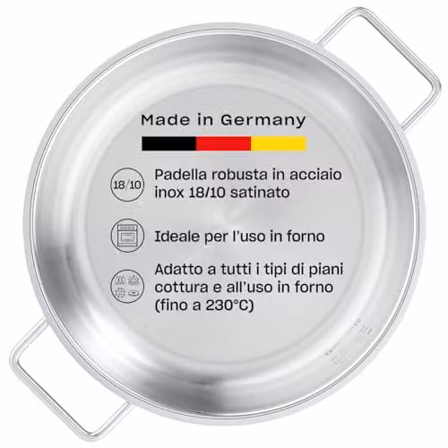 Fissler Pure Collection - Padella in acciaio inox (diametro 28 cm) non rivestita, scala graduata interna, bordo alto, compatibile Induzione