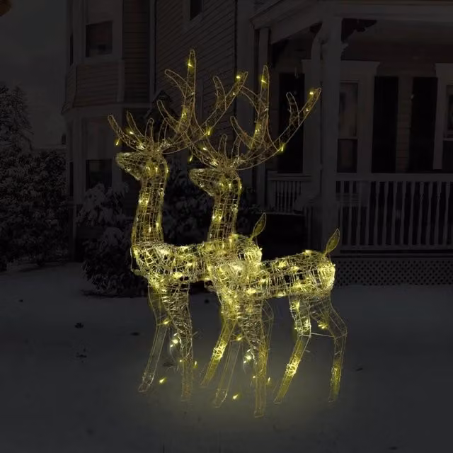 Set di 2 decorazioni natalizie a forma di renna vidaXL con illuminazione LED bianco caldo, colore bianco, per giardino e interno, Altezza: 128 cm