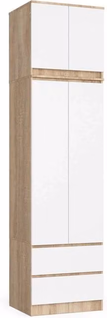 Armadio AKORD S60 con sopralzo Sonoma Quercia 60 cm 2 ante 2 cassetti inserto frontale Bianco 60x51x234 cm
