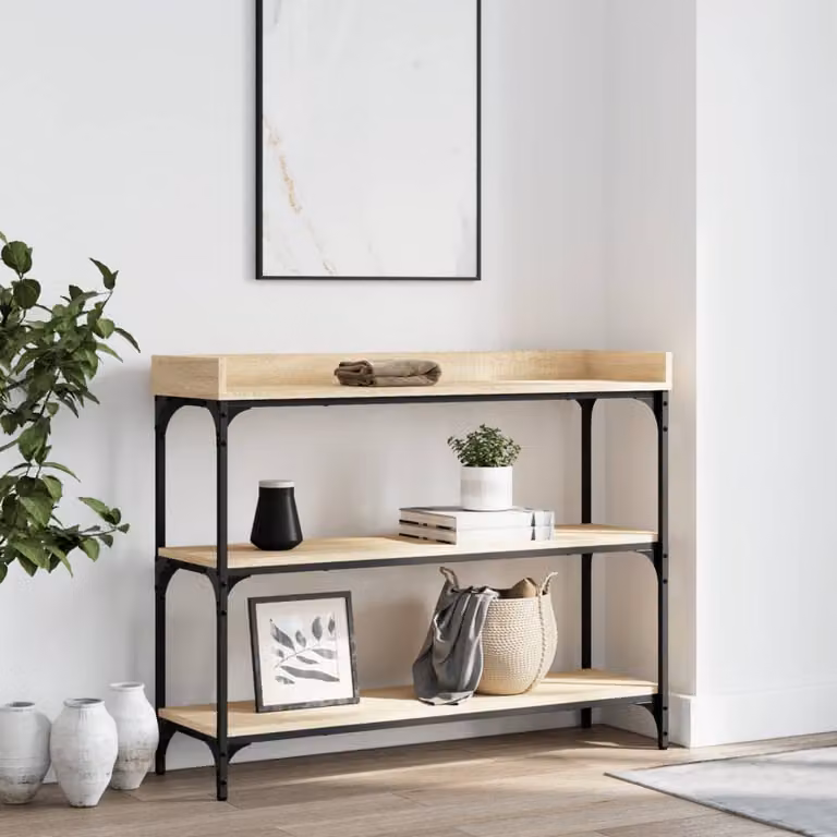 vidaXL Tavolino Consolle con Ripiani in Rovere Sonoma, L 100 x P 30 x H 80 cm