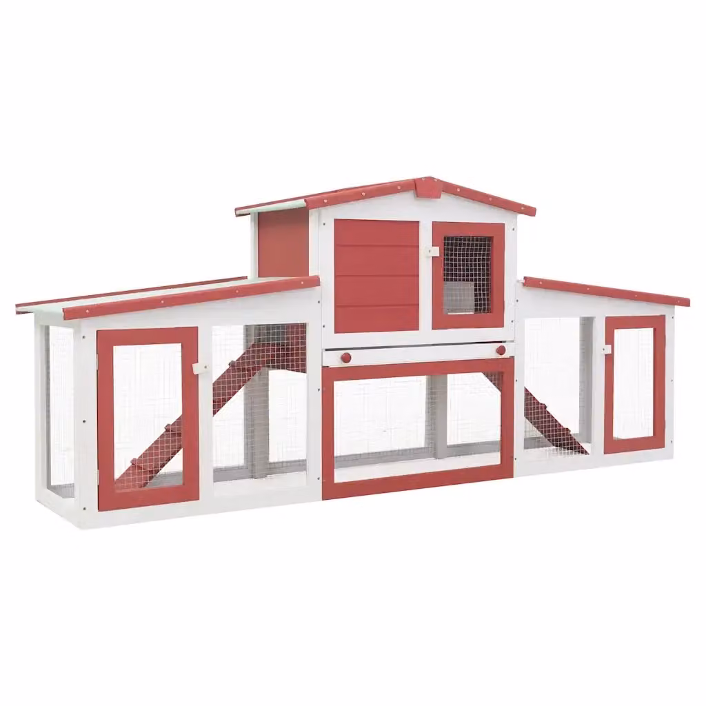 Conigliera per esterni vidaXL in legno di abete laccato rossa e bianca L: 201 cm, P: 45 cm, H: 85 cm – 2