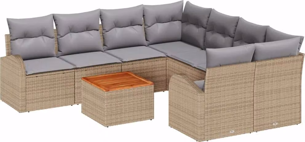 Set Divano da Giardino 9 pcs Beige e Grigio Chiaro polyrattan
