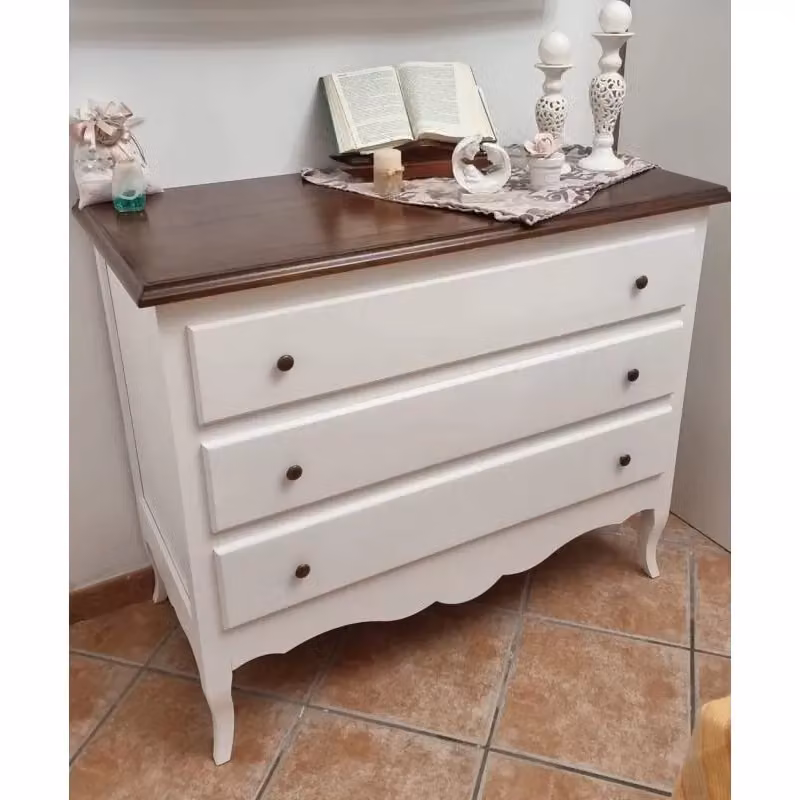 Cassettiera in legno con 3 cassetti bicolore bianco e noce Mobili 2G L: 107 cm, P: 52 cm, H: 89 cm – 2