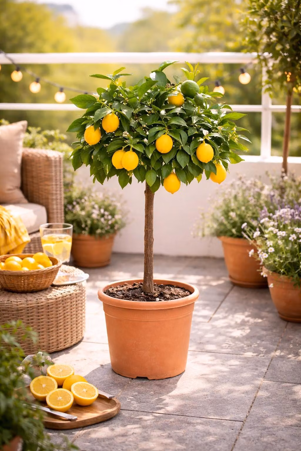 Albero di limone Meyer 70–100 cm – Citrus limon Meyer con fiori e frutti, pianta di limone resistente al freddo per casa e balcone