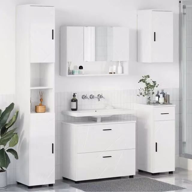 Set di mobili per il bagno 5 pz Bianco Lucido 35 x 30 x 192 cm 3393077