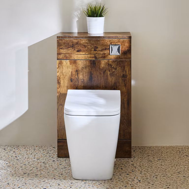 Mobile WC da 500 con Sanitario Sandford - Rovere Scuro - Pulsante di Scarico Cromato - Cluo