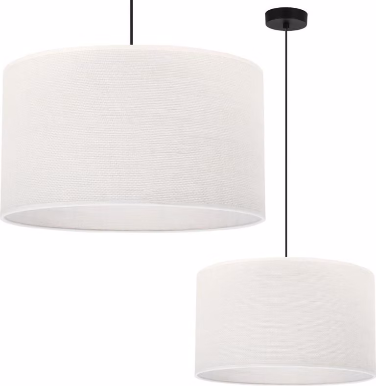 Lampada a sospensione in juta nera 1 paralume piatto bianco 40 cm E27