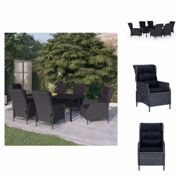 vidaXL set da pranzo da giardino 7 pezzi grigio scuro - Set di mobili da giardino