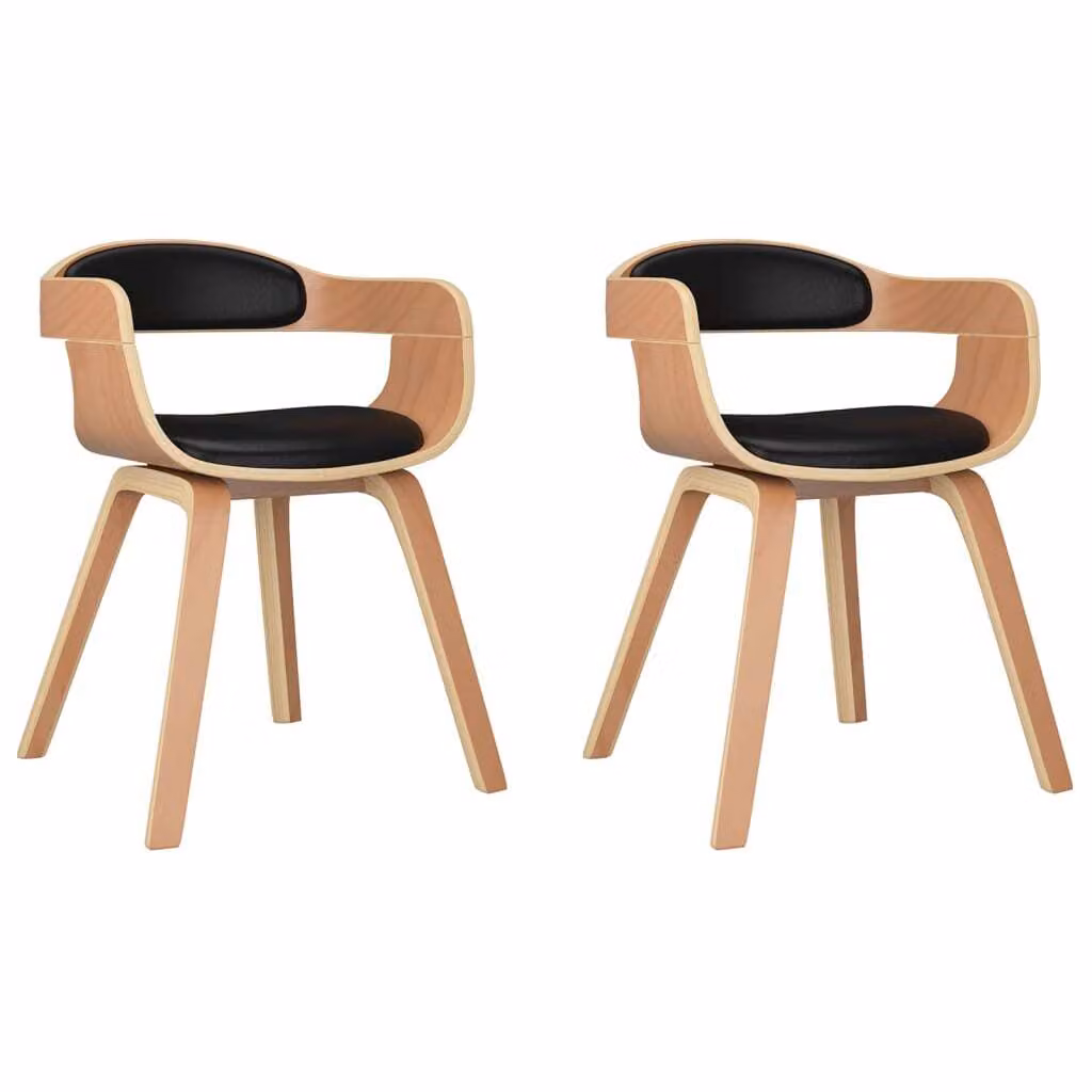 Sedie da Pranzo 2 pz Nere in Legno Curvato e Pelle finta