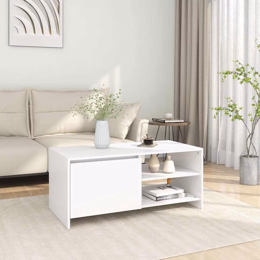 vidaXL Tavolino da Salotto Moderno Bianco in Legno e MDF L: 102 cm, P: 50 cm, H: 45 cm