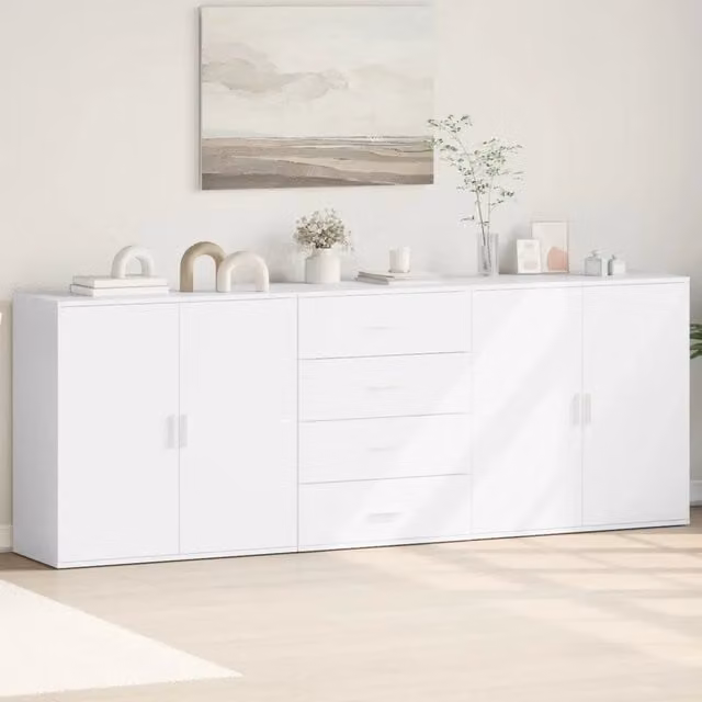 Set di 3 credenze vidaXL bianche in legno multistrato per sala da pranzo in stile moderno