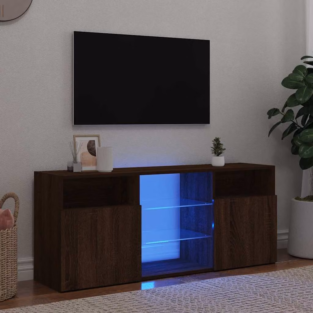 vidaXL Mobile Porta TV Moderno con Luci LED Integrate in Rovere Marrone L: 120 cm, P: 30 cm, H: 50 cm