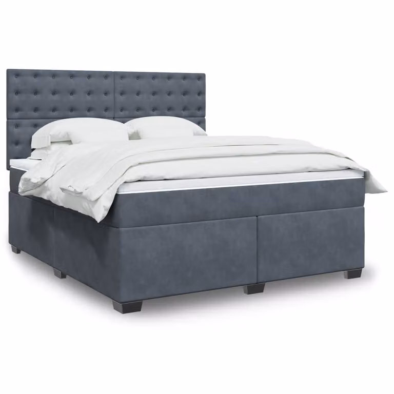 vidaXL Giroletto a Molle con Materasso Ibrido in Velluto Grigio e Bianco L/P/H: 180 x 200 cm