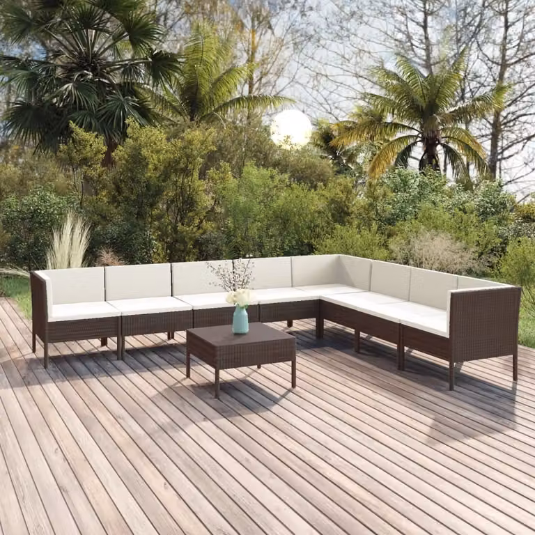 Maison Exclusive - Set da giardino da 9 pezzi con cuscini in rattan sintetico marrone