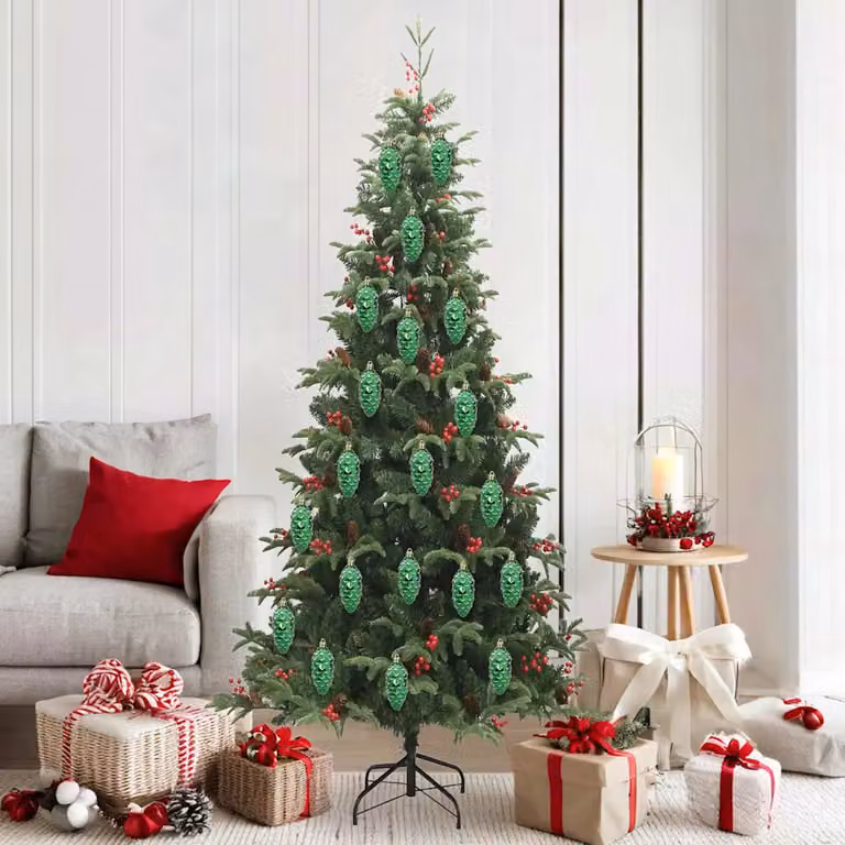 Set di 40 decorazioni natalizie a sospensione vidaXL, fiori astratti verdi in plastica, diametro 4 cm, altezza 9 cm