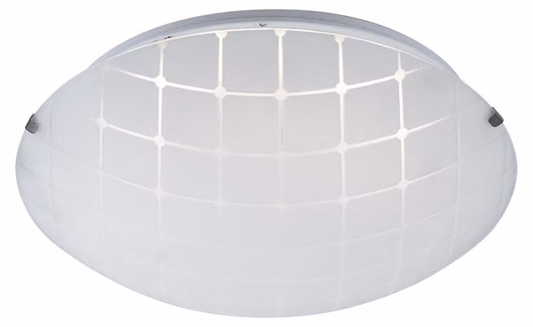 Lampada da soffitto a LED, cromata, con diffusore in vetro opalino, diametro 25 cm